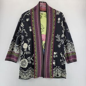 IVCO Jacquard Long Cardigan Sweater Womens 36/38 Medium Black Multi Bohemian Hip